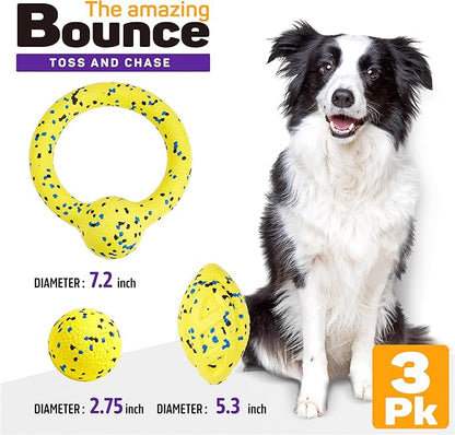 Kimee Dog Balls, 3Pcs Chew Toys Tennis Ball for Aggressive, Chewers Durable Teething Molar Tug Dog Toys, Interactive Fetch Balls Gift Set for Large Medium Dogs and Puppies, Durable Tug Toy, Yellow