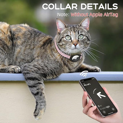 AirTag Cat Collars, Stretchy Collar with Apple AirTag Holder and Bell, Breakaway Ultra Design Elastic GPS Tracking Collars for Cats and Puppies, (7.5-12.5 Inch), Pink