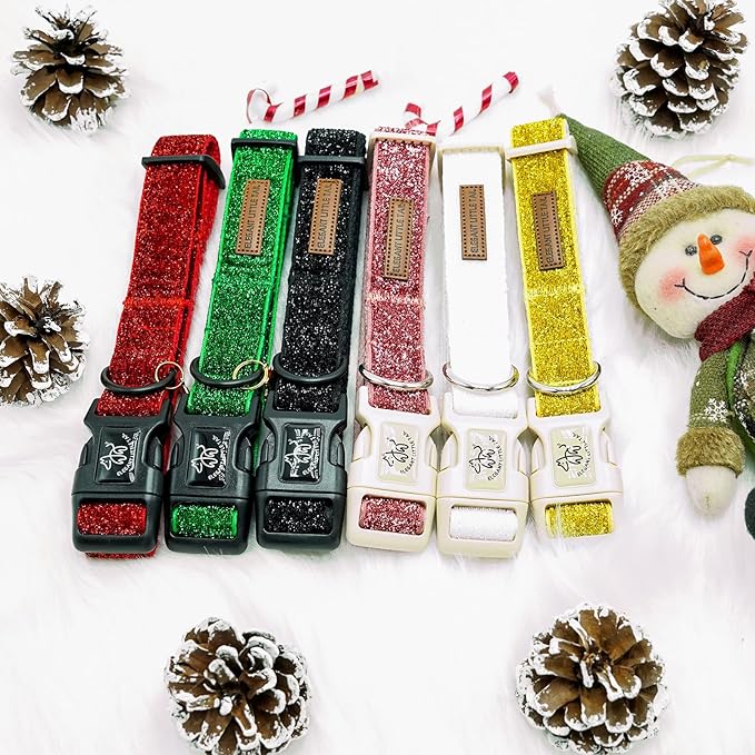 Elegant little tail Glittering Dog Collar, Christmas Cute Girl Boy Pet Collar Winter Red Bling Pet Collars with Durable Cotton Webbing Adjustable Dog Collars for X-Small Puppy