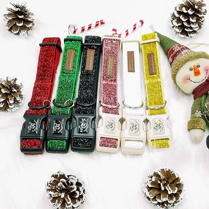 Elegant little tail Glittering Dog Collar, Christmas Cute Girl Boy Pet Collar Winter Red Bling Pet Collars with Durable Cotton Webbing Adjustable Dog Collars for Large Dog