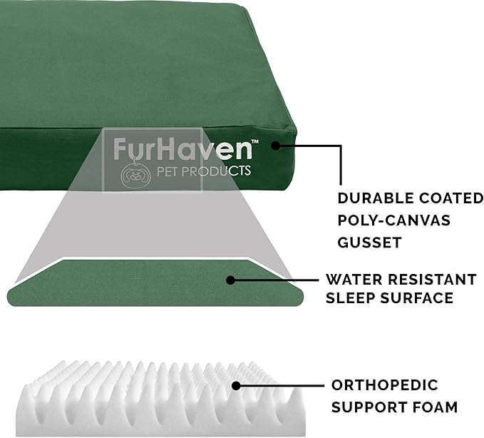 Furhaven Water-Resistant Orthopedic Dog Bed for Large Dogs w/ Removable Washable Cover, For Dogs Up to 95 lbs - Indoor/Outdoor Logo Print Oxford Polycanvas Mattress - Forest, Jumbo/XL