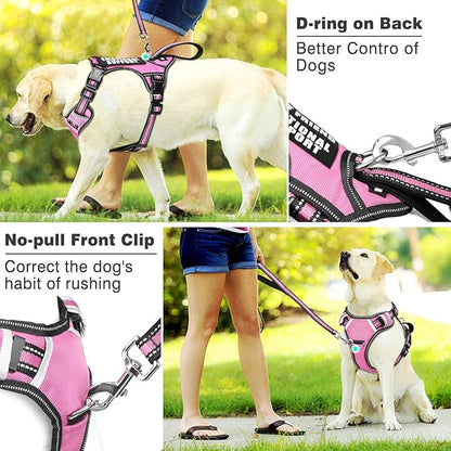 WINSEE Service Dog Vest No Pull Dog Harness with 7 Dog Patches, Reflective Pet Harness with Durable Soft Padded Handle for Training Small, Medium, Large, and Extra-Large Dogs (X-Large, Pink)