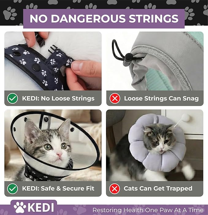 Kitten Cat Cone Collar for After Surgery to Stop Licking, Escape-Proof Recovery Elizabethan E Collar for Cats, Comfortable Cone for Cats (Black, Small)