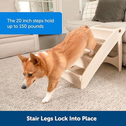 PetSafe CozyUp Folding Dog Stairs, Portable Indoor/Outdoor Pet Steps for Bed, Couch & Car, Tan, 20 Inch