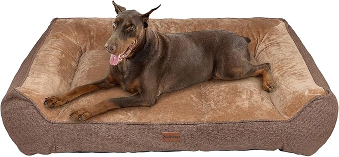 ZAKAPAWS Orthopedic Dog Bed for Extra Large Dogs - Extra Thick Supportive Dog Couch Bed, Pet Beds Sofa with Waterproof Washable Cover & Non-Slip Bottom, Brown, 48x35 Inch