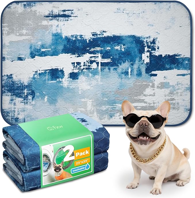 FXW Washable Pee Pads for Dogs, Puppy Pads with Super Absorbent, Specifically Designed for 36inch Cages, 23" x 35" Rectangle, Tie-Dye Blue, 2 Packs