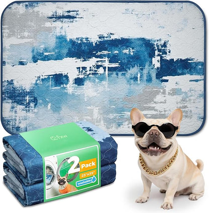 FXW Washable Pee Pads for Dogs, Puppy Pads with Super Absorbent, Specifically Designed for 36inch Cages, 23" x 35" Rectangle, Tie-Dye Blue, 2 Packs