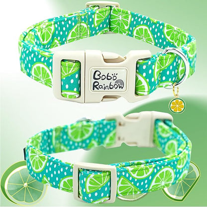 Dog Collar-Cute Lemon Print Adjustable Pet Collars Soft Comfortable Durable Puppy Collar Green Cotton Collars Gift for Large Dogs