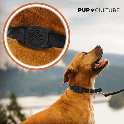 Pup Culture IP68 Waterproof AirTag Dog Collar Holder | 2.5X Stronger Than Competitors - Track Your Pet Using Apple AirTag Technology | Doesn’t Hurt Your Collar |Dog or Cat Collar Airtag Holder