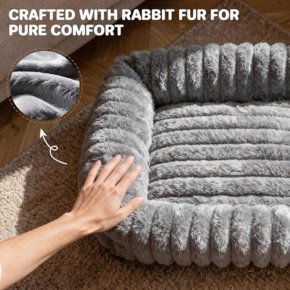 Dog Beds Large Sized Dog, Washable Self Warming Dog Cat Bed Rectangle Orthopedic Large Pet Sofa, Super Soft Plush Rabbit Fur Pet Couch Cute Cat Bed with Removable Zipper Cover & Anti-Slip Bottom
