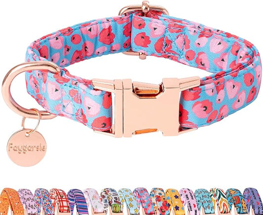 Faygarsle Blue Pink Dog Collar for Small Medium Large Dogs Cute Puppy Collars for Female Dogs Floral Dog Collars for Summer Spring Wedding Necklace Girl Dog Collar M