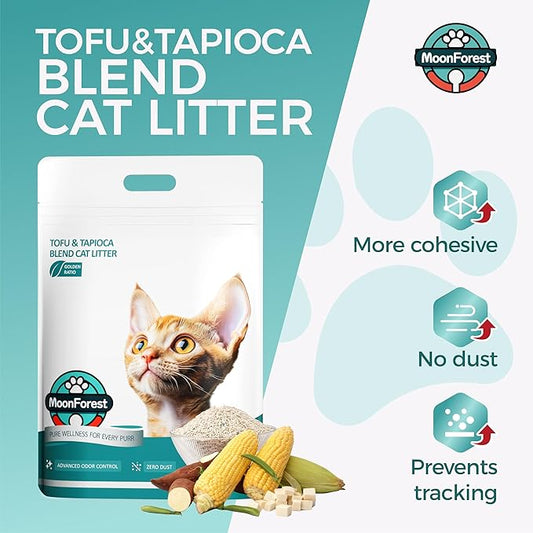 MoonForest Tofu Cat Litter,Natural Odor Control Dust-Free Clumping Litter(5.5lb×3bags)