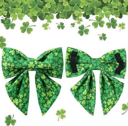 St. Patrick's Day Dog Collar with Bow Tie, Cotton St. Patrick's Day Bowtie Collar for Girl Boy Dosg, Lucky Shamrock Pet Collars with Metal Buckle, Spring, L, Neck 16-24in