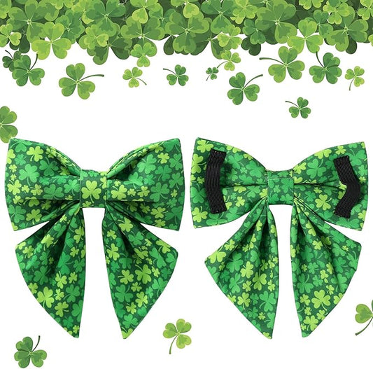 St. Patrick's Day Dog Collar with Bow Tie, Lucky Shamrock Bowtie Collar Adjustable for Girl Boy Dog, Trefoil Dogs Collars Durable, Spring Green Collars for Dogs, XL, Neck 16-26in
