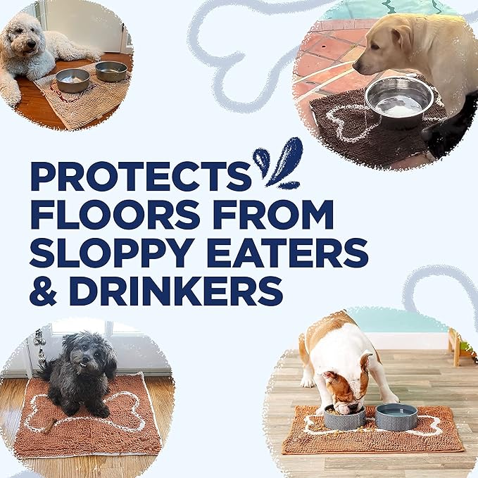 Soggy Doggy Slopmat - Navy Blue/Oatmeal Bone - 18” x 24″ - Water Absorbing Door Mat for Muddy Paws and Food/Water Bowls - Microfiber Chenille Small Doormat - Machine Washable