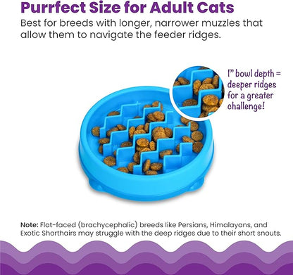 Catstages Kitty Slow Feeder Bowl for Cats & Small Dogs, Puzzle Dish for Fast Eaters, for Wet or Dry Food, Helps Slow Eating & Aid Digestion, Non-Slip, Made Without BPA, 3/4 Cup, 5-Inch, Blue