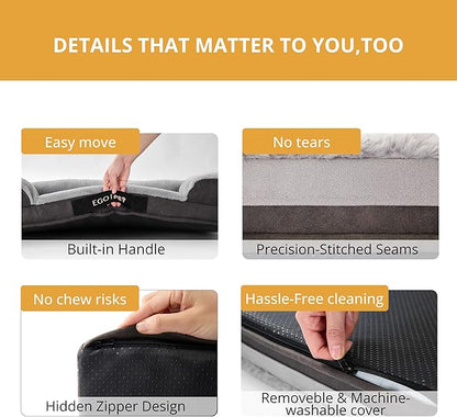 EGOHOME Durable Orthopedic Dog Bed for Large Dogs,Memory Foam Pet Bed with Sides, Non-Slip and Egg-Crate Charcoal Foam Dog Couch Bed with Waterproof Liner&Washable Removable Cover, Grey,41x27x6.5 Inch