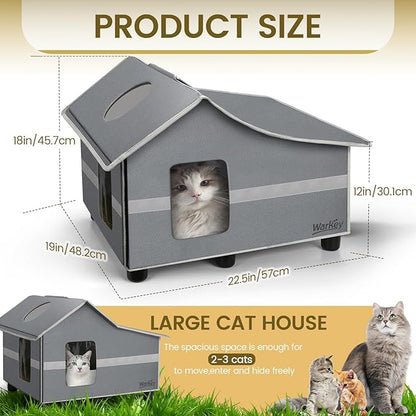 Heated Cat House for Outside Pets in Winter, Heated Outdoor Cat House Weatherproof, Insulated Cat Shelter with Heating Mat