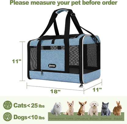 GAPZER Cat Carrier 18 x 11 x 11 Top Loading Soft-Sided Pet Travel Bag Over 15lbs, Portable Small Dog Puppy Car Crate 10 lbs, Chihuahua Kennel Carry Case, Kitty Cloth Cage Medium Cat Under 25 Blue