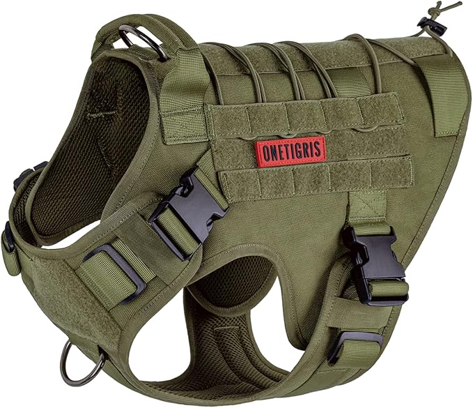 OneTigris Dog Harness, Tactical Dog Harness No-Pull Breathable Adjustable Pet Vest with Handle for Outdoor Walking(Ranger Green,Small)