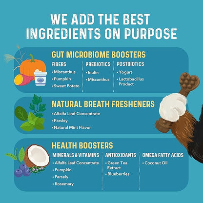 Bernie's Charming Chompers - Daily Dental Chews for Dogs 5-15 Lbs. - 22 Count - Cleans Teeth, Freshens Breath, + Boosts Oral-Gut Microbiome. Easy to Digest, Supports Healthy Digestion Naturally