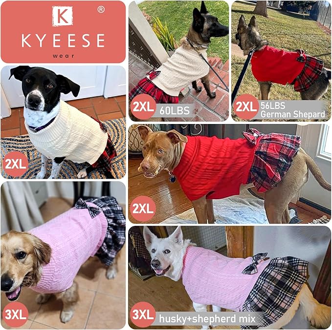 KYEESE Dog Sweater Soft Turtleneck Pet Sweater Dress Stretchy Dogs Clothes Warm Pullover Dog Sweaters for Medium Dogs Girl Comfy Pet Coats with Bowtie, Pink, XX-Large