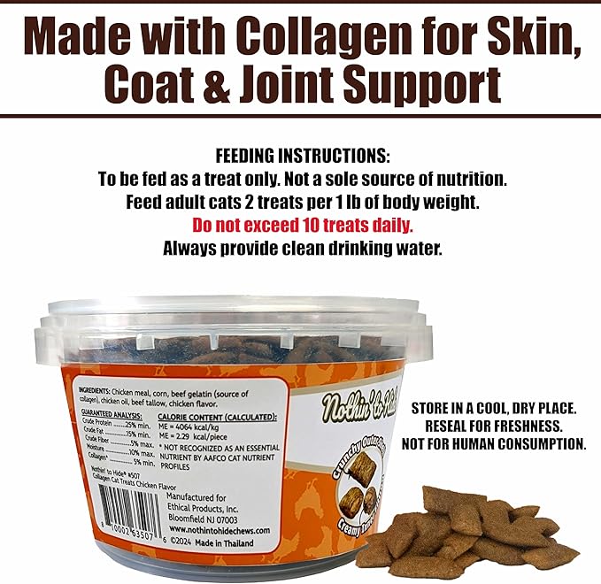 Fieldcrest Farms Nothin’ to Hide Collagen Cat Treats – Crunchy & Creamy Cat Snacks, High-Protein Healthy Treats for Skin, Coat & Joint Support, Chicken Flavor, 8 oz. Resealable Tub (Pack of 4)