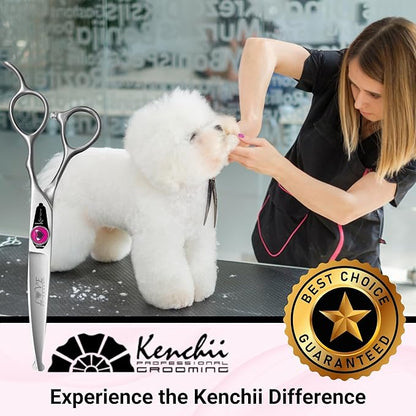 Kenchii Love Dog Grooming Scissors, 6.5 Inch Curved Balltip Shears, Dog Scissors for Grooming, Professional Pet Grooming Scissors, Safety Round Tip Shears