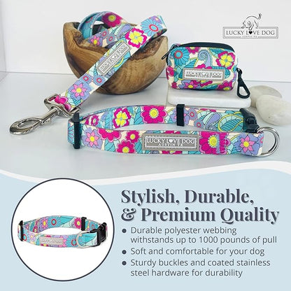 Lucky Love Dog Collars, Vivid Flower Pattern Dog Collars for Medium Female Dogs, Spring & Summer Floral Themed Print, Caroline, Medium