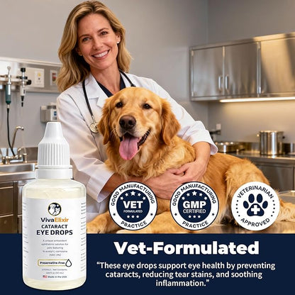 Dog Eye Drops, Cataract Eye Drops for Dogs, Daily Eye Care for Moisture, Comfort & Cleanliness, Tear Stain Support, Lubricating Ophthalmic Solution & Sodium Hyaluronate, Gentle Formul -50ML