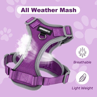 Small Dog Harness and Leash Set，No Pull Adjustable Pet Harness for Small Dogs ，Breathable Mesh Reflective Dog Vest Harness (Purple, S)