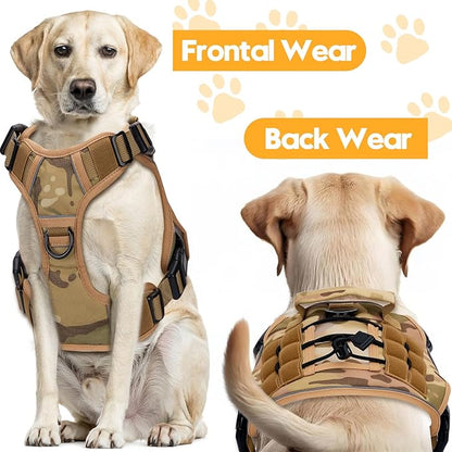 Heavy-Duty Tactical Dog Harness for Large Dogs, No Pull Adjustable Reflective Pet Vest with Molle System, K9 Military-Grade Control for Service Training, Outdoor & 10+ Breeds, Desert Camo, Small