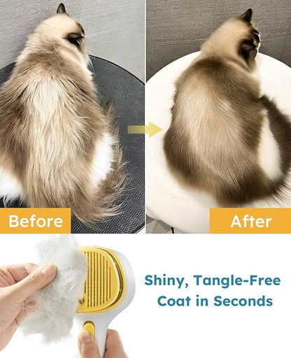 Cat Steam Brush for Cats & Dogs, Pet Steam Brush 3-in-1 with 2 Mist Modes, One-Touch Self Cleaning, Magnetic Safe Charging, Cat Hair Brush for Shedding, Dog Brush for Shedding, Yellow