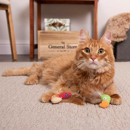 Instincts by SmartyKat 2-Pack HappyNip Love Mates Feather Birds Plush Cat Toys, Contains Catnip & Silvervine - Orange/Green, 2-Pack