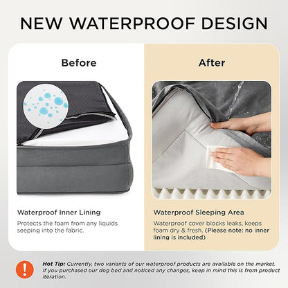 Bedsure L Plus Orthopedic Dog Bed for Large Dogs - Washable Dog Cat Bed Waterproof, L Plus Big Comfort Dogs Couch Sofa with Washable Removable Cover, Pet Bed with Nonskid Bottom, Grey, 38"