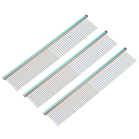 PETAXCELL Dog Cat Comb, Pet Combs Stainless Steel Teeth with Rounded Ends for Knots Mats Loose Hair Removal, 7.5IN (Colorful Plated, 3 Pack), Grooming Tool Intended for Long Curly Hair Pet
