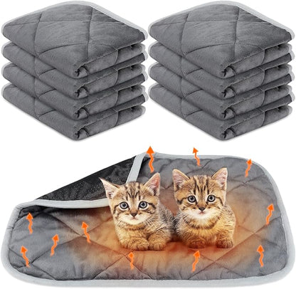Clysee 8 Pack Self Heating Cat Mat Self Warming Cat Bed Extra Warm Thermal Pet Bed Mat Reflects Body Heat Washable Dog Crate Pad for Indoor Outdoor Pets (Gray,16 x 20 Inch)