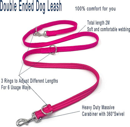 Dog Leash-Multifunctional Double Ended,for Obedience Training Or Distance Work Easy to Use,Lightweight,Soft&Durable Convertible Hands Free,Crossbody,Over Shoulder (Fuchsia, 2M*2.5CM)