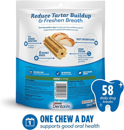 DentaLife Daily Oral Care Dog Treats for Small Dogs 5-20 lbs., Chewy Dental Treat to Freshen Breath and Fight Tartar, Chicken Flavor, 17.1 oz., 58 Chews - 58 ct. Pouch