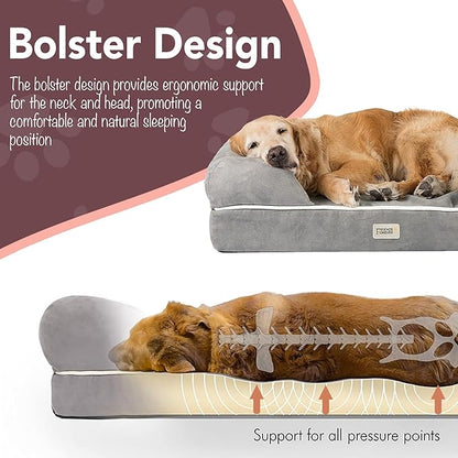 Chester Small Dog Bed - Orthopedic Memory Foam Mattress, Calming Couch, Wall Rim Pillow, Water Resistant, Washable Cover, Non-Slip, Cocoa Brown