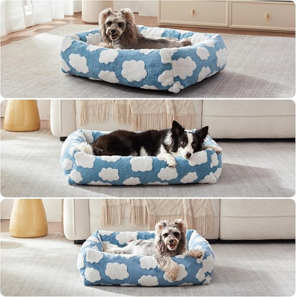 JOEJOY Small Dog Bed for Small Dogs, Rectangle Washable Orthopedic Dog Bed with Removable Zipper Cover, Cute Soft Calming Puppy Pet Bed with Jacquard Shaggy Plush & Non Skid Bottom