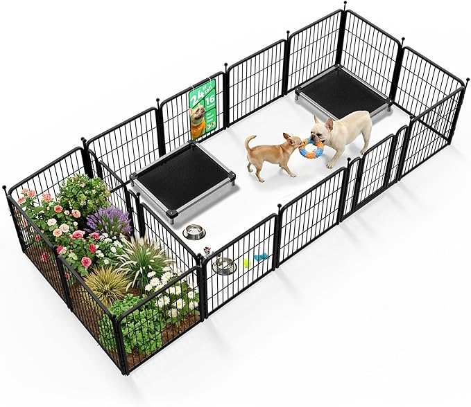 FXW Rollick Unleashed Dog Playpen for Indoor, Yard, RV Camping, 24 inch 16 Panels Dog Pen with Connectors (Pack of 2) for Small and Puppy Dogs, Black│Patented
