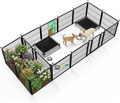 FXW Rollick Unleashed Dog Playpen for Indoor, Yard, RV Camping, 24 inch 16 Panels Dog Pen with Connectors (Pack of 2) for Small and Puppy Dogs, Black│Patented