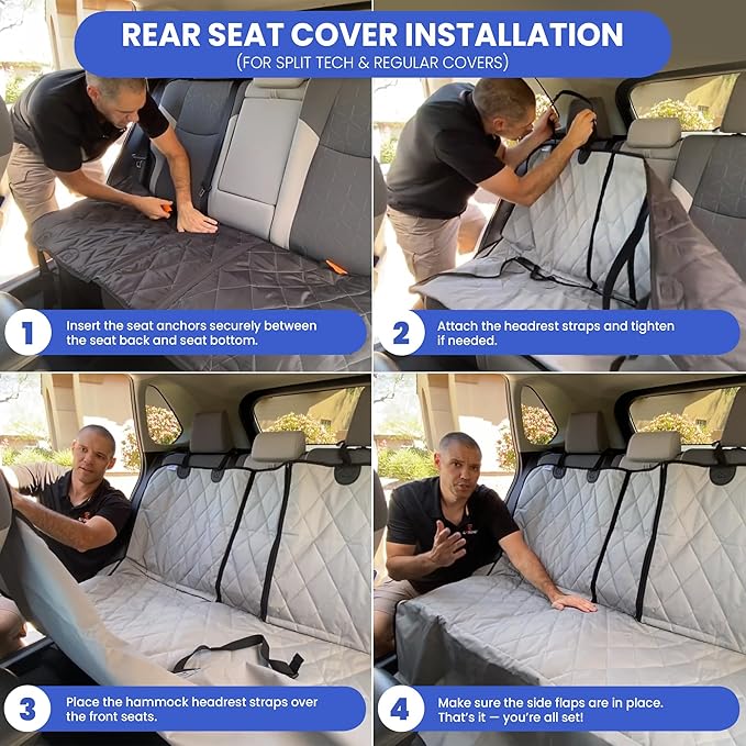 4Knines Dog Backseat Cover with Hammock for Cars, SUVs, and Trucks – Waterproof Layers, Nonslip Seat Protector, Durable Nylon Clips, K9 Shield with Heavy Duty Thread, (Extra Large, Black)