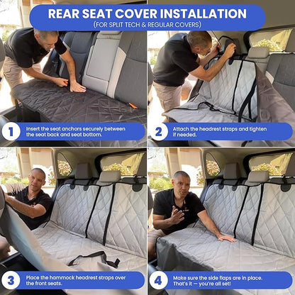 4Knines Dog Backseat Cover with Hammock for Cars, SUVs, and Trucks – Waterproof Layers, Nonslip Seat Protector, Durable Nylon Clips, K9 Shield with Heavy Duty Thread, (Extra Large, Black)