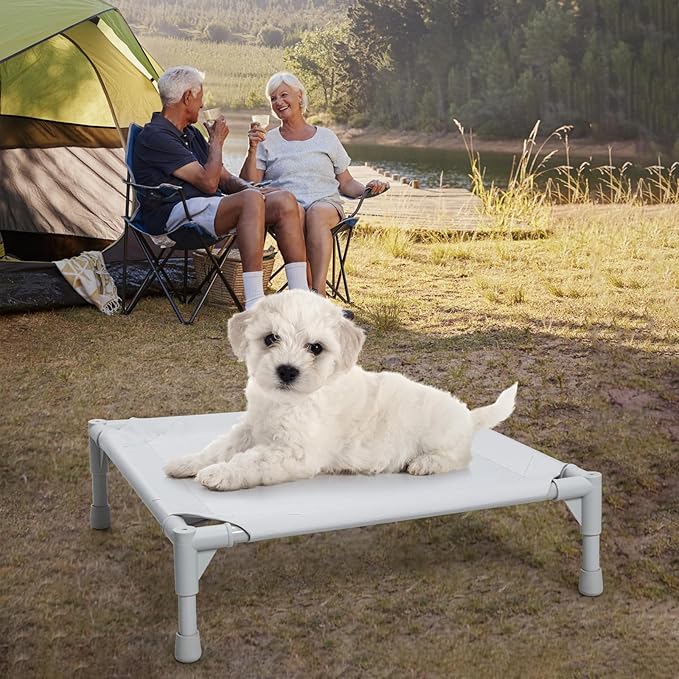 Love&go Elevated Dog Bed with Metal Frame, Cooling Raised Pet Cot for Dog and Cat (S - Grey, Small-18.5x18.5x5.5 inch)