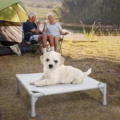 Love&go Elevated Dog Bed with Metal Frame, Cooling Raised Pet Cot for Dog and Cat (S - Grey, Small-18.5x18.5x5.5 inch)