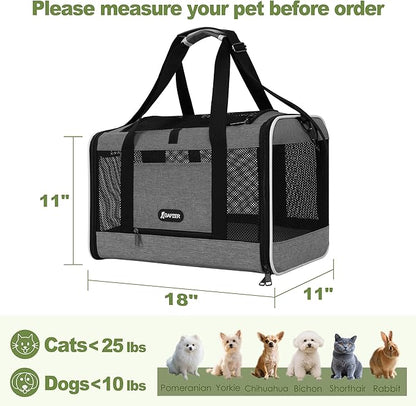 GAPZER Cat Carrier 18x11x11 Top Load Soft Pet Travel Bag Over 15 lbs, Collapsible Small Dog Puppy Crate 10 Pounds, Small Animal Rabbit Kennel Carrying Case, Kitten Mesh Cage Medium Cat Under 25 Grey