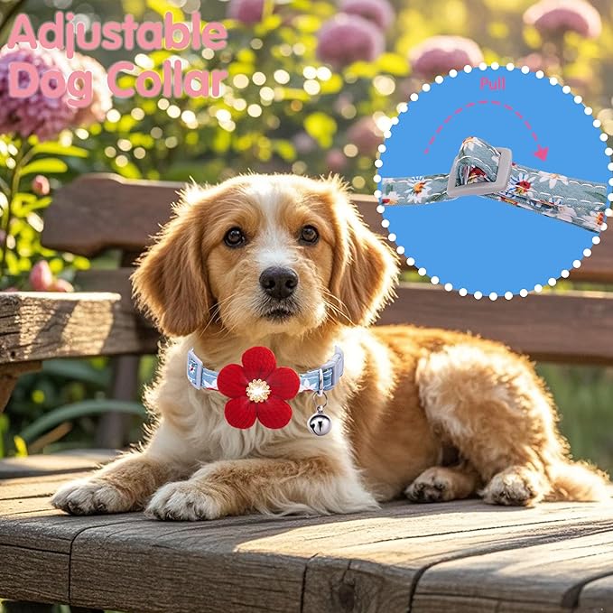 Small Dog Collar with Flower, Puppy Collar for Girl Dog Collars for Small Dogs Cute Christmas Dog Collar with Bell, Adjustable Length