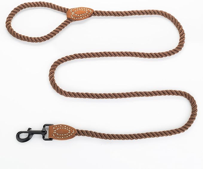 Mile High Life Dog Leash, Braided Cotton Rope Leashes with Leather Tip - Heavy Duty Metal Clasp, 4FT, 1/2" Thick - Wedding, Walking & Training Leash for Small Medium Large Dogs (Dark Brown)